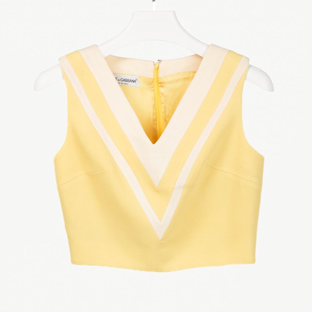 Dolce & Gabbana Yellow Wool-Crepe Stripe Sleeveless Top